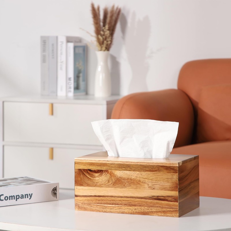 CATORY Tissue Box Cover, Acacia Wood Tissue Box Cover Rectangle,