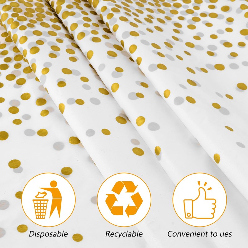 Pack of 10 Disposable Tablecloths, White with Gold Polka Dots,