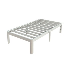 KZZLOL White Twin Size Bed Frames 16 Inch, Metal Platform Twin Bed Frame No Box Spring Needed, Heavy Duty Steel Support 3500 LBS, DIY Headboard, Round Legs, Noiseless, Storage Space, Easy Assembly