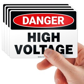 High Voltage Sign, Danger High Voltage Sign, (4 Pack) 5x7 Inches, 4 Mil Vinyl Decal Stickers Weather Resistant UV Protected, Made in USA by Sigo Signs