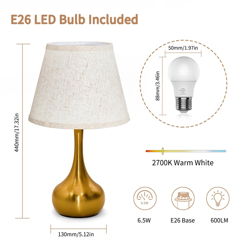 ONEWISH Touch Table Lamp for Bedroom, 3-Way Dimmable Gold Bedside
