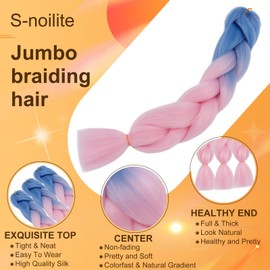 S-noilite Rainbow Jumbo Braiding Hair Extensions Colorful Braide Hairpiece for Box Twist Braids,24 inch 1pc 100g,Long Ombre Crochet Synthetic Hair,Blue to Pink