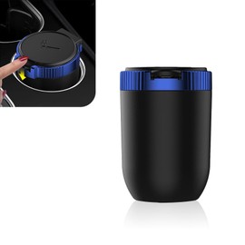 Eratus 1 PC Car Ashtray, Car Multifunctional Ashtray with Lighting LED, Portable Mini Detachable Metal Flame Retardant Liner Trash Can with Lid, Universal for Cars Home Office (Blue)
