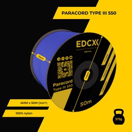 EdcX 4mm Nylon Paracord 550 50m (165 feet) - Type III, 100% Nylon Rope, 7 Strand Rope, 4mm Nylon Rope in Solid Colors (Royal Blue, 50 m)