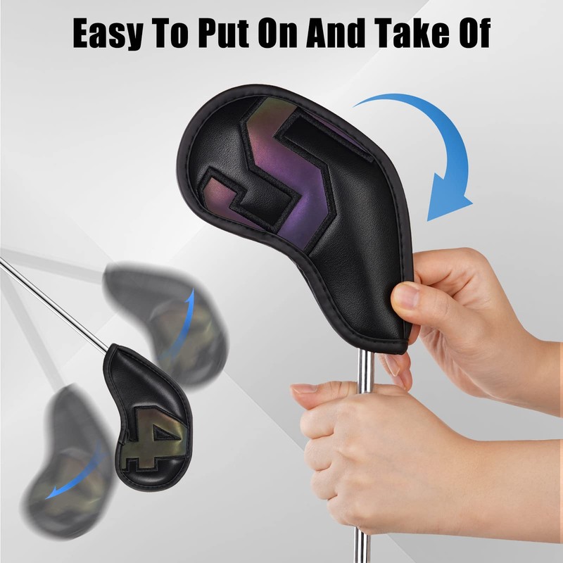 Craftsman Golf Magnetic Closure 10pcs/set Black Iron Headcover with Large