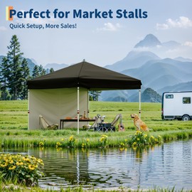 HarmonyHealth 10x10 Pop Up Canopy Tent Outdoor Canopy with 1 Removable Sidewall One-Person Set Up Heavy Duty Commercial Instant Tent Shelter-Black