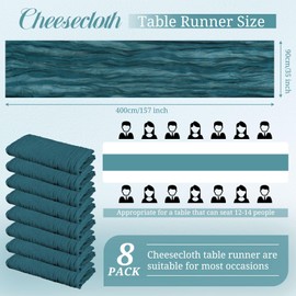 8 Pack Cheesecloth Table Runner 13Ft Boho Gauze Table Runner 35×157 Inch Rustic Romantic Long Table Runner for Wedding Party Bridal Shower Thanksgiving Christmas Decoration(Teal)