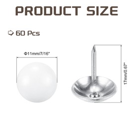 MECCANIXITY Upholstery Tacks for Furniture, 7/16 Inch (11 x 17mm) Metal Round Black Thumb Tacks for Wall Decorative Upholstery Nails DIY Project Home Decor (White, Pack of 60)