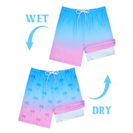 Resiprolty Color Changing Swim Shorts Mens Swim Trunks with Compression Liner Quick Dry Bathing Suits 7 Inch Inseam Men's Board Swimsuit Swimwear Blue Pink