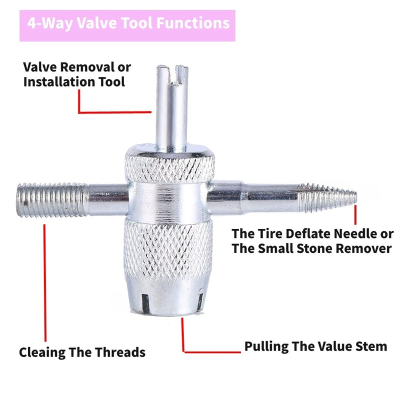 Tyre Valve Tools, 4 Way Valve Core Tool, 4-in-1 Tyre