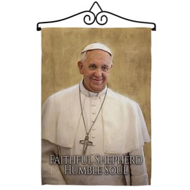 Faithful Humble Soul Pope Francis Flag Hanger Set Rod Garden Remembrance Church Decor Room Wall Tapestry Quote Sign Memorial Decoration Roman Faith Christian Religious Catholic Gift Made In USA