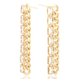 Chain Link Dangle Earrings For Women 18K Gold Plated Cubic Zirconia | 925 Sterling Silver Post | Non Tarnish & Waterproof | Gift For Her