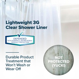 SlipX Solutions Protected Shower Curtain Liner, 3G Lightweight, 70"x72", Clear