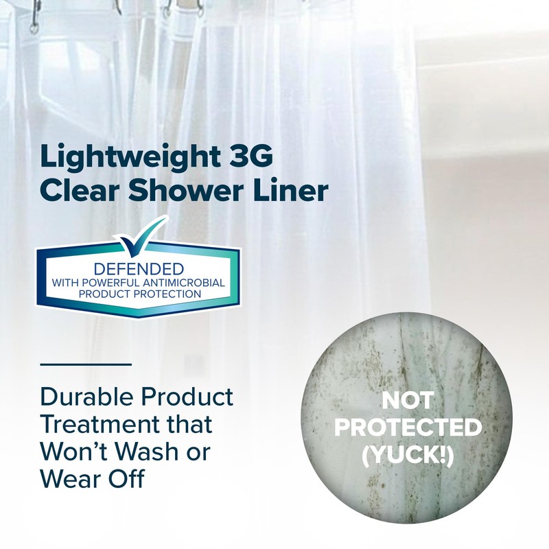SlipX Solutions Protected Shower Curtain Liner, 3G Lightweight, 70"x72", Clear
