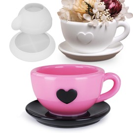 Wehous Tea Cup and Saucer Shape Silicone Mold Set, Creative Resin Container Storage Jar Coaster Tray, Jewelry Trinket Holder Epoxy Resin Concrete Mold for Table Home Decoration