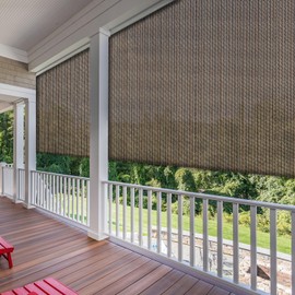SunnyRoyal Patio Shades Roll Up Outdoor Exterior Roller Shades Roll Up Blinds for Patio Yard Deck Porch Balcony Backyard 5' W X 9.5' L Brown