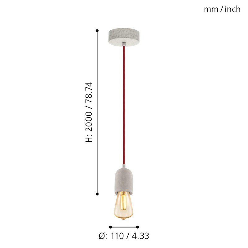 Eglo York Pendant Light Steel 60 W, Grey