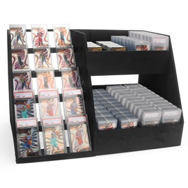 Trading Card Display Case Stand, 5-Tier Card Stands for Sports Baseball Cards Graded Display Case, Collection and Show Display for Card Game, with 8 Card Holder + 8 Classification Card