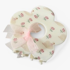 Coquette Floral Patterned Hair Claw Clip with Bows, Pink Floral with Swans, Flower Shaped