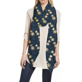 Lina & Lily Dandelion Metallic Foil Women's Scarf Shawl Lightweight (Navy Blue-Gold)