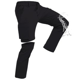 Men's Hiking Convertible Pants Quick Dry Lightweight Zip Off Cargo Pant Waterproof Fishing Shorts for Outdoor,Safari,Camping Black