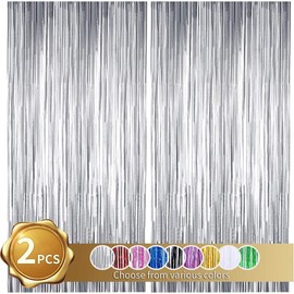TONIFUL 2 Pack Silver Foil Fringe Curtains Tinsel Metallic Streamer Curtains for Photo Props Background Birthday Christmas Photo Backdrop Wedding Bridal Shower Party Decorations(3.28 ft x 6.56 ft)