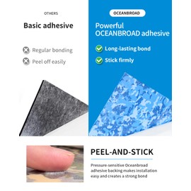 OCEANBROAD Camouflage Boat Flooring 48''x16'' Self-Adhesive Strip Cut Grooves EVA Foam Sheet Non-Slip Traction Pad for Boats Decking Surfboard SUP Paddle Board Kayak, Camo Blue