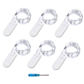 BXROIU Fairy Lights CR2032 Battery Operated,6.6Ft/2Meter 20 LEDs Micro Silver Wire String Lights for Bedroom Christmas Party Wedding Decoration (Cool White, 6 Pack)