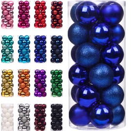 Emopeak 24Pcs Christmas Balls Ornaments for Xmas Christmas Tree - Shatterproof Christmas Tree Decorations Large Hanging Ball for Holiday Wedding Party Decoration (Navy Blue, 2.5"-6.2CM)