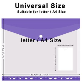Colorlife Binder Pocket 12 Pack Plastic Envelopes Binder Folders 11 Holes Expandable Binder Folders for 2/3/4 Ring Document Pouch with Snap Button & Label Loose-Leaf Transparent for Office School Home