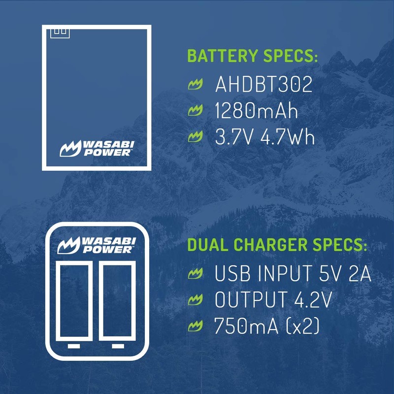Wasabi Power Battery (2-Pack) and Dual Charger for GoPro Hero3,