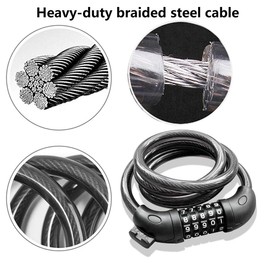 QSPORTPEAK Bike Lock High Security 5 Digit Resettable Combination Coiling Cable Lock with Mounting Bracket Best for Bicycle Outdoors, 1.2mx12mm