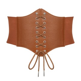 Waist Wow Women's Tied Waspie Belt, Wide Lace-Up Belt Corset Elastic Waist Belt Carnival Costume, Brown, Fit Waist Size 70 cm - 76 cm