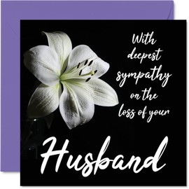 Stuff4 Sympathy Cards - With Deepest Sympathy on Losing Your Husband - Adult Sympathy Cards 145mm x 145mm Sympathy Card, Flowers, Sympathy Greeting Cards