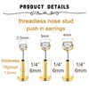 QWALIT Gold Threadless Nose Stud 18g Flat Back Nose Stud