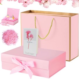 GZLFH Gift Box with Lid, Magnetic Pink Gift Box with Bow, 23 x 17 x 7 cm, for Weddings, Birthdays, Anniversaries, Gift Box, Filling Material, Greeting Cards, Goodie Bags