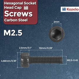 Kozelo 50pcs Socket Head Cap Screws - [M2.5-0.45 x 10mm] Alloy Steel Black Oxide Grade 12.9 Internal Hex Screw for 3D Printer Furniture Industrial Use, Black