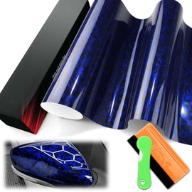1FTx5FT PET Marble Forged Carbon Fiber Textured Gloss Royal Blue Vinyl Wrap Auto Car Sticker Decal Film Sheet Bubble Free Air Release Technology with Tool Set