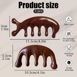 Huakaile 2 Pcs Wooden Scalp Massage Comb, Natural Gua Sha Hair Comb Brush, Wide Tooth Wood Scalp Massager Comb for Hair Growth Women Men Meridians Head Face Neck Stimulator (2)