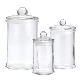MDLUU Glass Canisters, Apothecary Jars with Airtight Lids, Bathroom Vanity Storage Organizer Containers for Qtip Cotton Swabs, Cotton Balls, Flossers, Bath Salt, Hair Tie, Set of 3