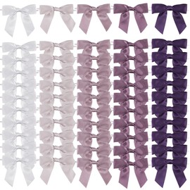 AIMUDI 5 Colors Lilac Twist Tie Bows 3.5" Premade Purple Satin Ribbon Bows for Gift Wrapping Pre-Tied Treat Bows for Wedding Decor, Bridal Shower, Baby Shower, Party Favors - 50 Counts