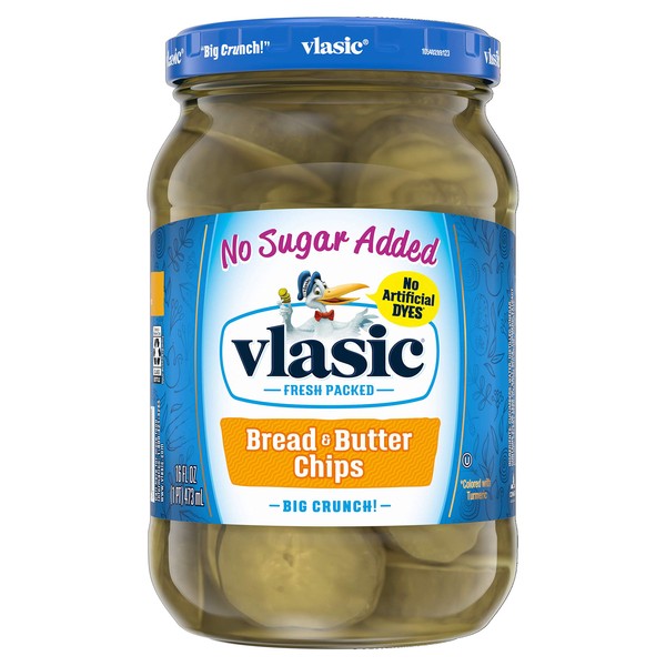 Vlasic No Sugar Added Bread and Butter Pickle Chips, 16 Fl Oz, Pack of 6