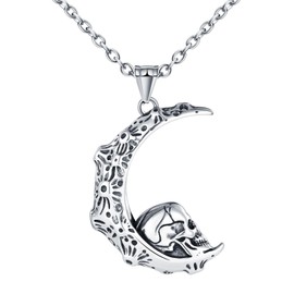INFINIONLY Creative Men's Stainless Steel Moon Skull Necklace Vintage Chains with Pendant with 55 cm Chain Fashion Boys Teenager Decoration 5.5 x 4 cm Pendant, Stainless Steel
