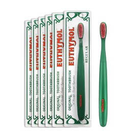 Euthymol Original Toothbrush (Regular, 6 Count) - Standard-Sized, Curved Soft Bristles for Sensitive Teeth, Gums. Effective, Gentle Cleaning for Entire Family.