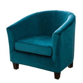 Tub Chair Cover 2 Piece Set - Upgraded 2 IN 1 Design Removable High Stretch Soft Velvet Sofa Couch Arm Bucket Chairs Armchair Seat Covers with Cushion Cover for Dining Living Room Office Reception