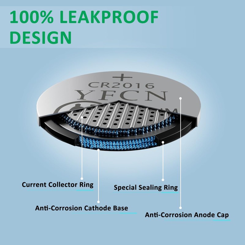 YFCN CR2016 Battery 3V Lithium Battery 10 Count Pack -