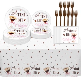 Espresso Martini Party Tableware Set, Include A Tini Bit Older Party Tablecloth, 20 Dessert Plates, 20 Napkins, 10 Fork for Girls Women Martini Bar Birthday Tini Bit Older Bachelorette Bridal Shower