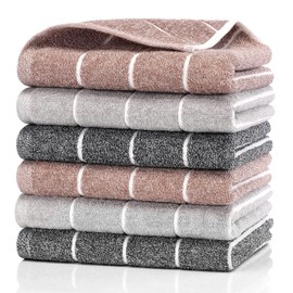 TMVOK Face Towels, Set of 6, Stylish, Scandinavian, 100% Cotton, Instant Absorption, Quick Drying, 13.8 x 29.5 in (35 x 75 cm), Thick, Antibacterial, Odor Resistant, Large, 3 Colors