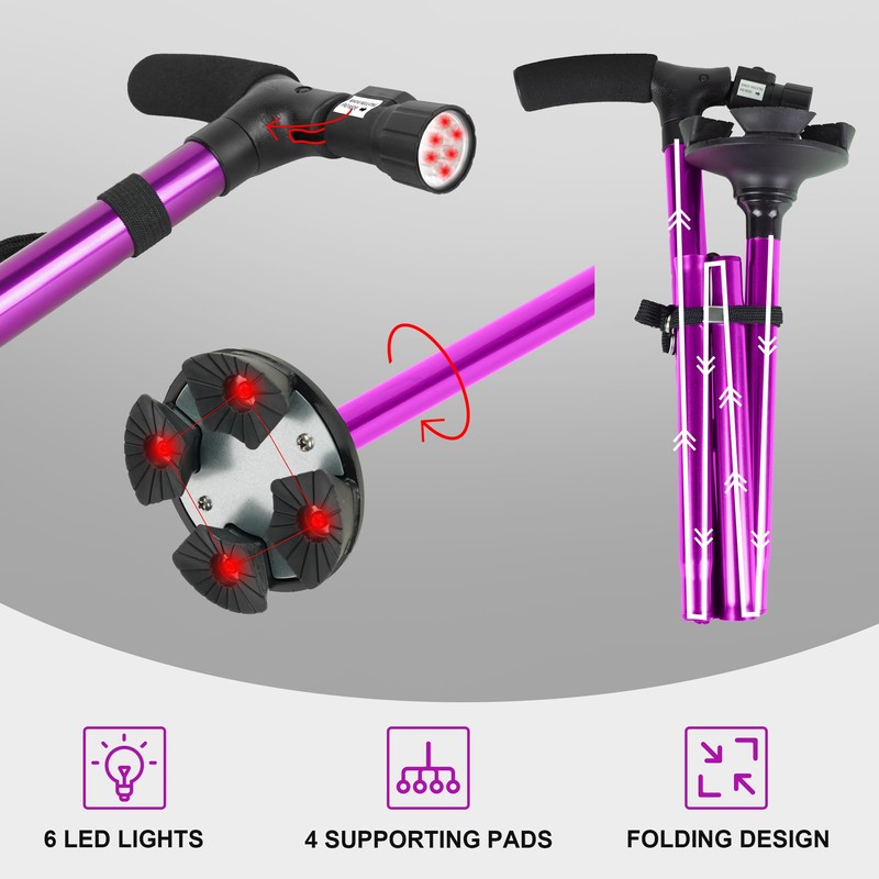 Folding Cane with Led Light, Adjustable Canes for Men and