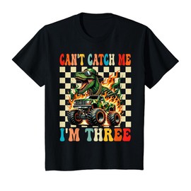 Kids Can’t Catch Me I’m Three Dino Monster Truck Birthday T-Shirt